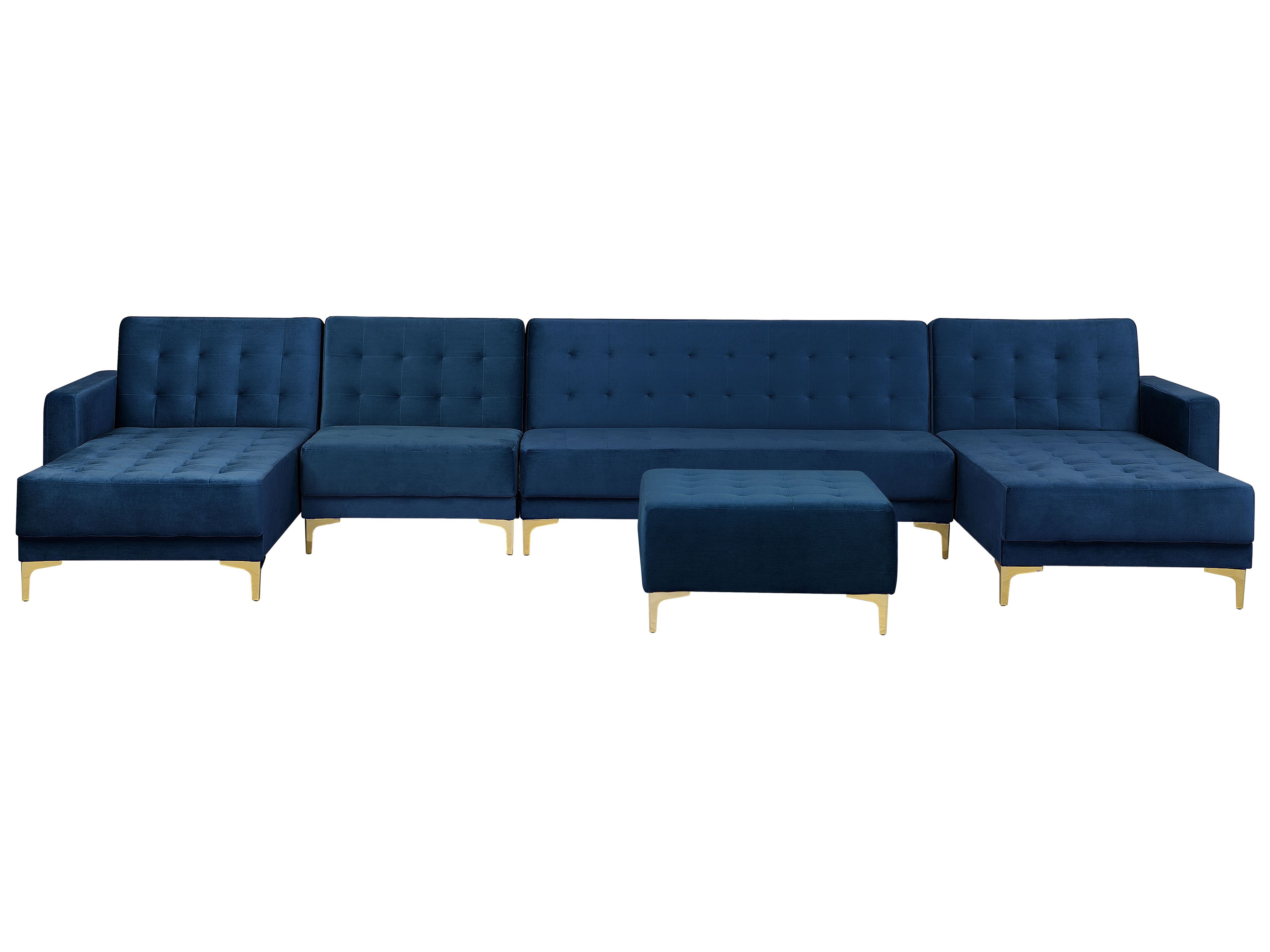 Canape Panoramique En Velours Bleu Marine Avec Pouf Aberdeen Beliani Fr