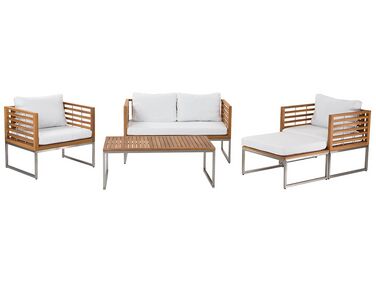 4 Seater Acacia Wood Garden Sofa Set White BERMUDA