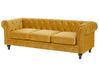 3 Seater Velvet Fabric Sofa Yellow CHESTERFIELD_778711