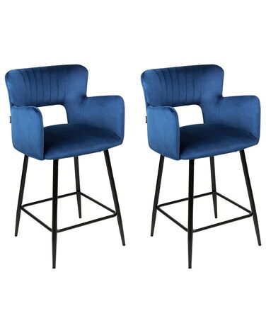Sada 2 sametových barových židlí námořnická modrá SANILAC