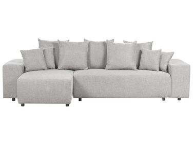 Canapé-lit d'angle à droite avec rangement en tissu gris clair LUSPA