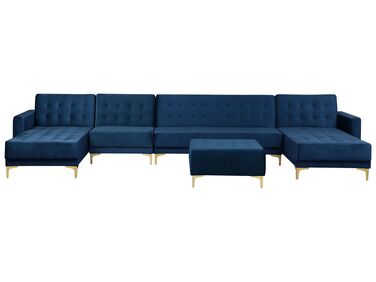 6 Seater U-Shaped Modular Velvet Sofa with Ottoman Navy Blue ABERDEEN