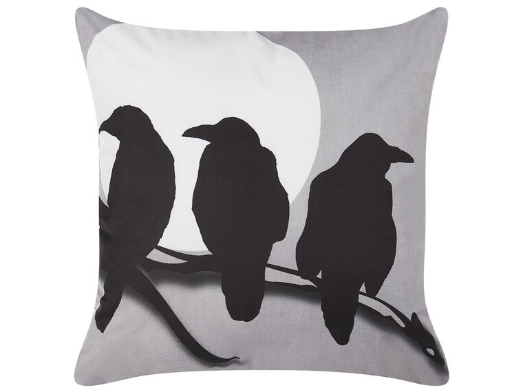 Velvet Cushion Crows Pattern 45 x 45 cm Grey ORADEA_830074