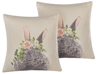 Set of 2 Cotton Cushions Rabbit Print 45 x 45 cm Taupe FATSIA 