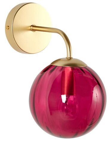 Lámpara de pared de vidrio rojo borgoña/dorado 28 cm BOOMI