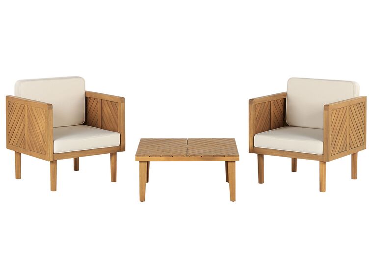 Set di tavolino e 2 sedie legno acacia chiaro e beige chiaro BARATTI_830633