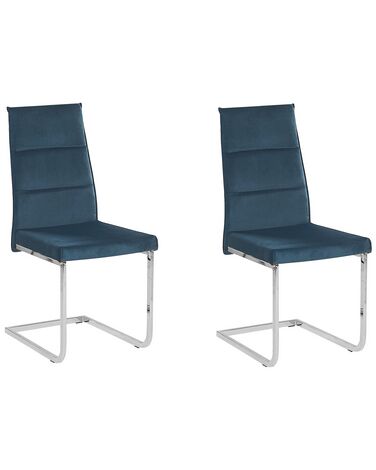 Conjunto de 2 sillas de comedor de terciopelo azul/plateado ROCKFORD