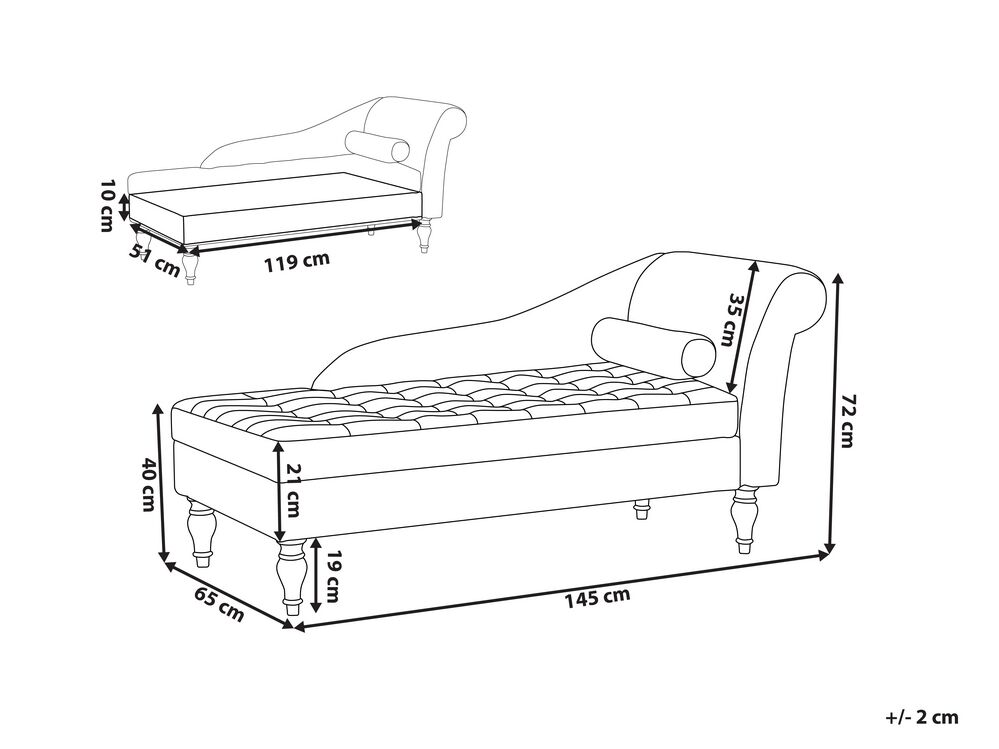 Fabric Chaise Longue With Storage Grey Flers