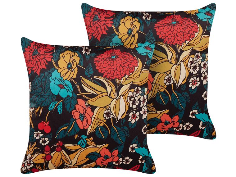 Set of 2 Velvet Cushions Floral Pattern 45 x 45 cm Multicolour PROTEA_834915