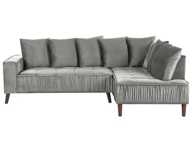 Left Hand Velvet Corner Sofa Grey GRENA