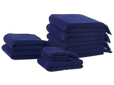 Set of 9 Cotton Terry Towels Blue ATIU