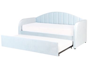 Zamatová jednolôžková posteľ svetlomodrá EYBURIE