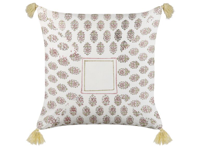 Almofada decorativa com padrão geométrico e borlas em algodão multicolor 45 x 45 cm SETOSA_839131