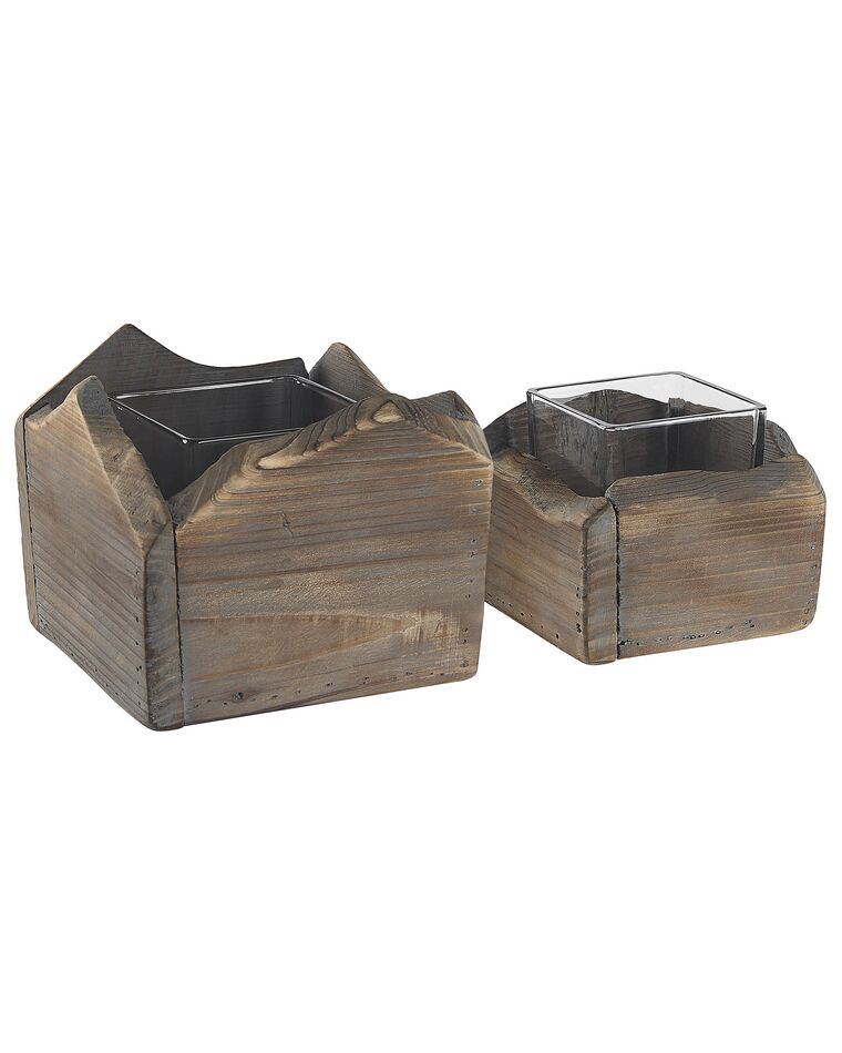 Set of 2 Candle Holders Dark Wood PLATEROS_791705