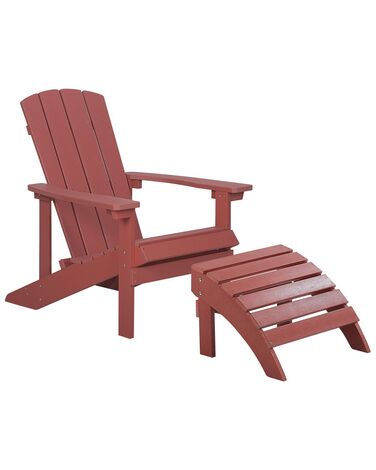 Garden Chair with Footstool Red ADIRONDACK