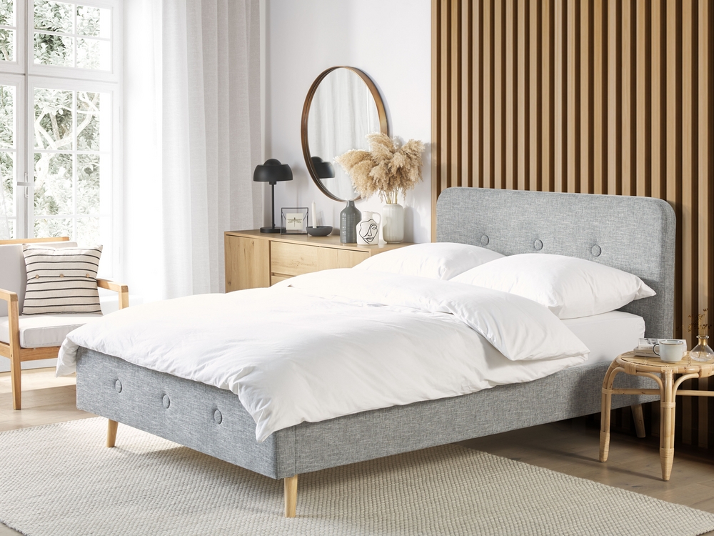 Fabric EU Super King Size Bed Grey Light RENNES
