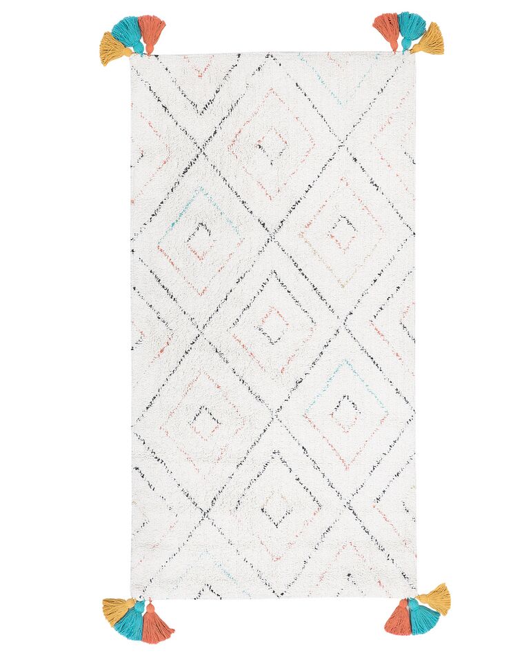 Teppich Baumwolle weiß 80 x 150 cm geometrisches Muster Shaggy KARTAL_747622