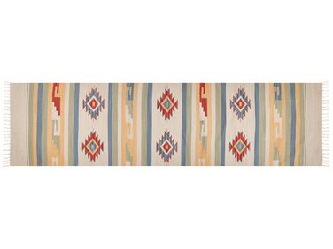 Kelim Teppich Baumwolle mehrfarbig 80 x 300 cm geometrisches Muster Kurzflor APARAN