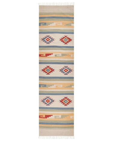 Alfombra kilim de algodón beige/azul/rojo 80 x 300 cm APARAN