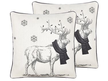 Set of 2 Cushions Reindeer Motif 45 x 45 cm Black and White SVEN