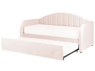 Sametová rozkládací postel 90 x 200 cm pastelová růžová EYBURIE