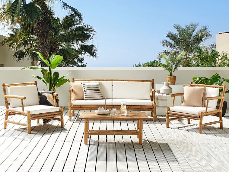 4 Seater Bamboo Wood Garden Sofa Set White RICCIONE_836488