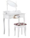  Toalettbord 1 låda med oval spegel och pall vit SOLEIL_786308