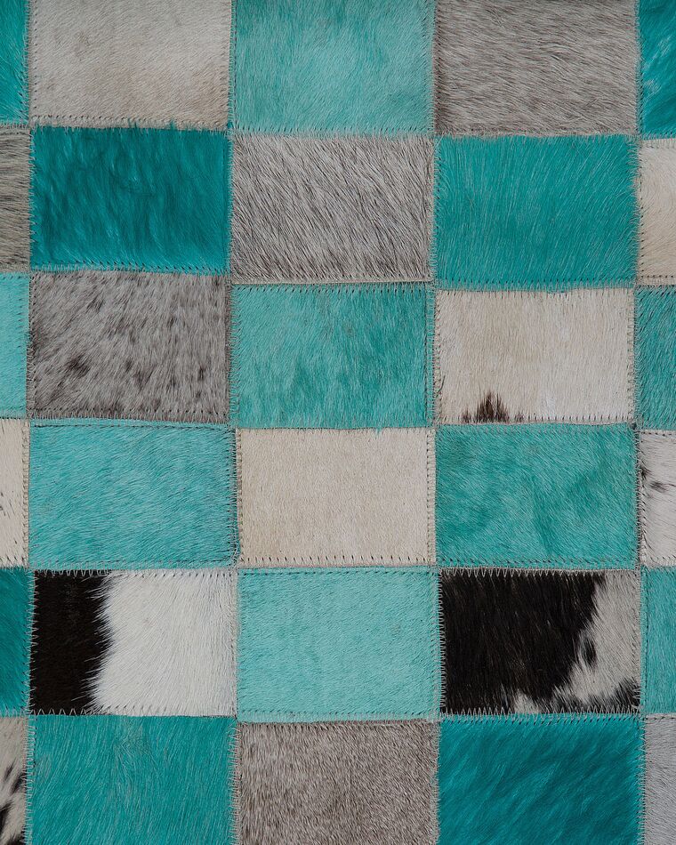 Cowhide Area Rug Turquoise and Grey 140 x 200 cm NIKFER | Beliani.co.uk