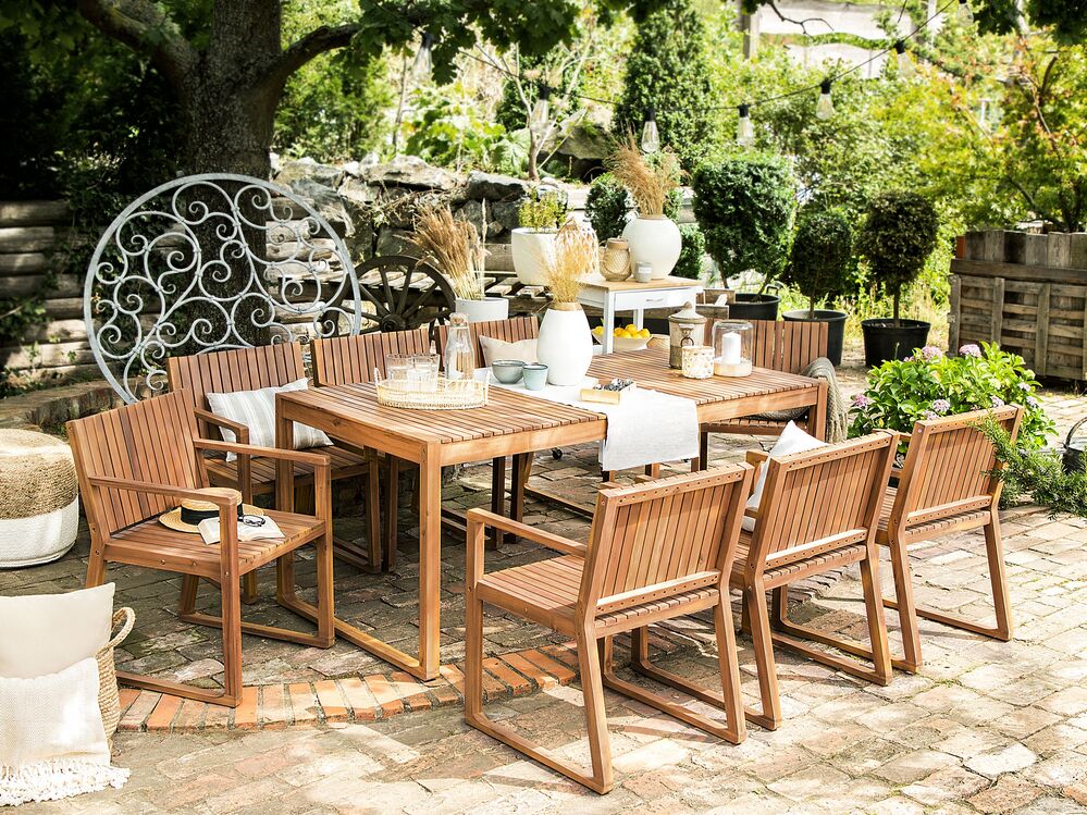 Gartenmöbel Set Akazienholz hellbraun 6-Sitzer 8-teilig SASSARI