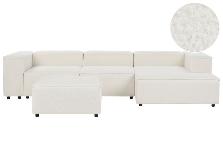 Left Hand 3 Seater Modular Boucle Corner Sofa with Ottoman White APRICA_908485