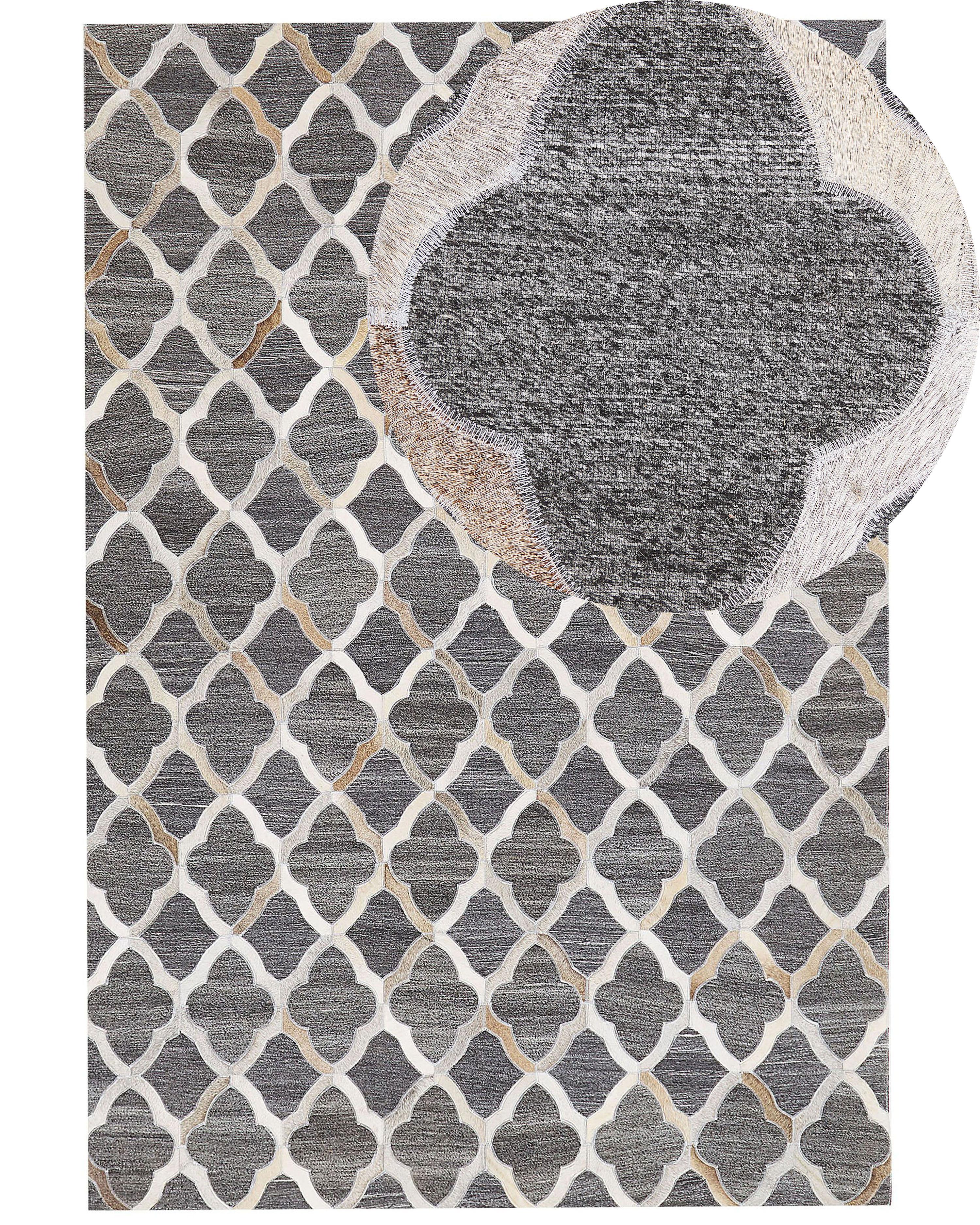 Teppich Kuhfell grau / beige 140 x 200 cm Patchwork Kurzflor ROLUNAY_780556