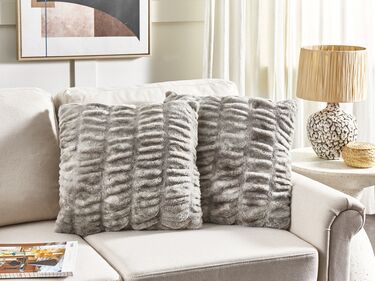Set of 2 Faux Fur Cushions 45 x 45 cm Grey MACODES