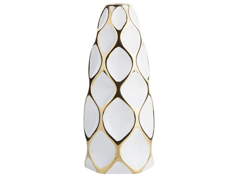 Stoneware Flower Vase 36 cm White with Gold AVILA_723136