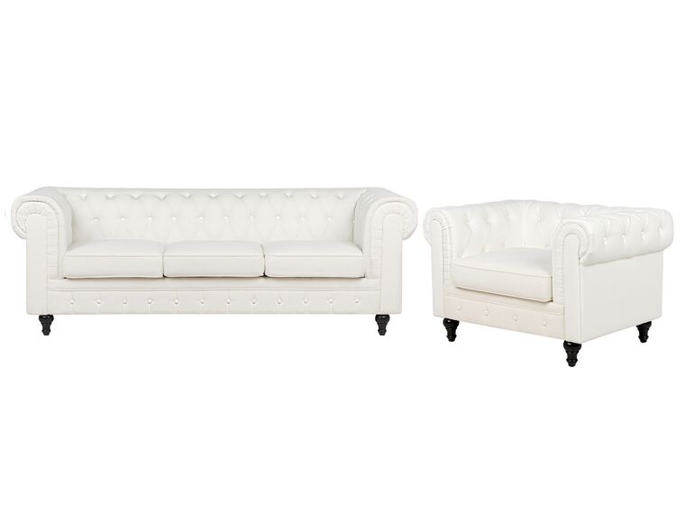 Conjunto de sofás com 4 lugares em tecido branco-creme CHESTERFIELD_912213