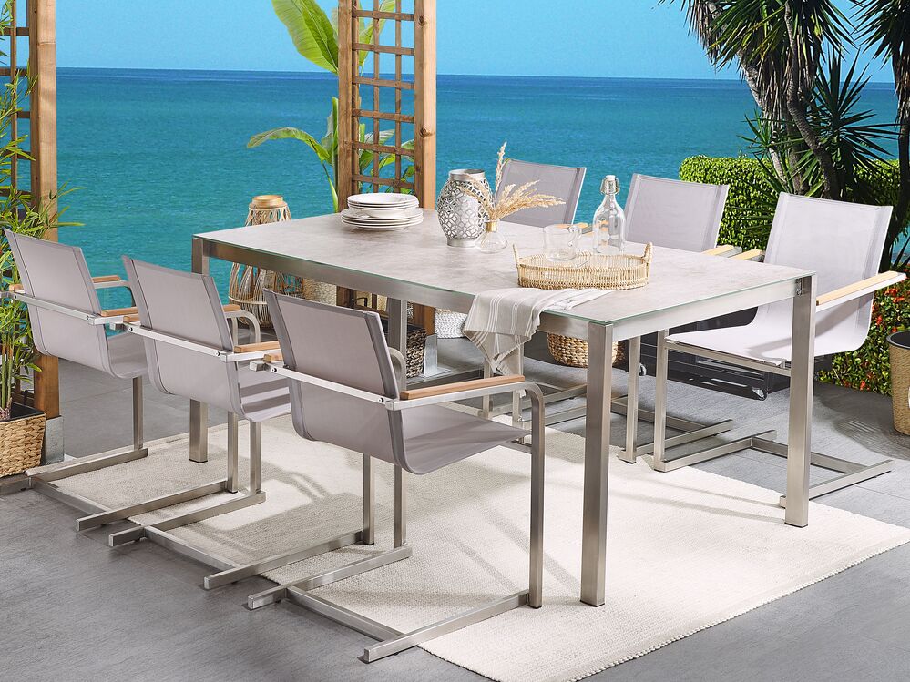 Gartenmobel Set Keramik 180 Cm 6 Sitzer Textilbespannung Beige Cosoleto Beliani At Gartenmöbel Set 6 Personen