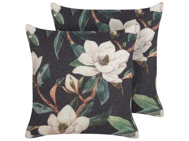 Set of 2 Cushions Floral Pattern 45 x 45 cm Black ZAHRIYE