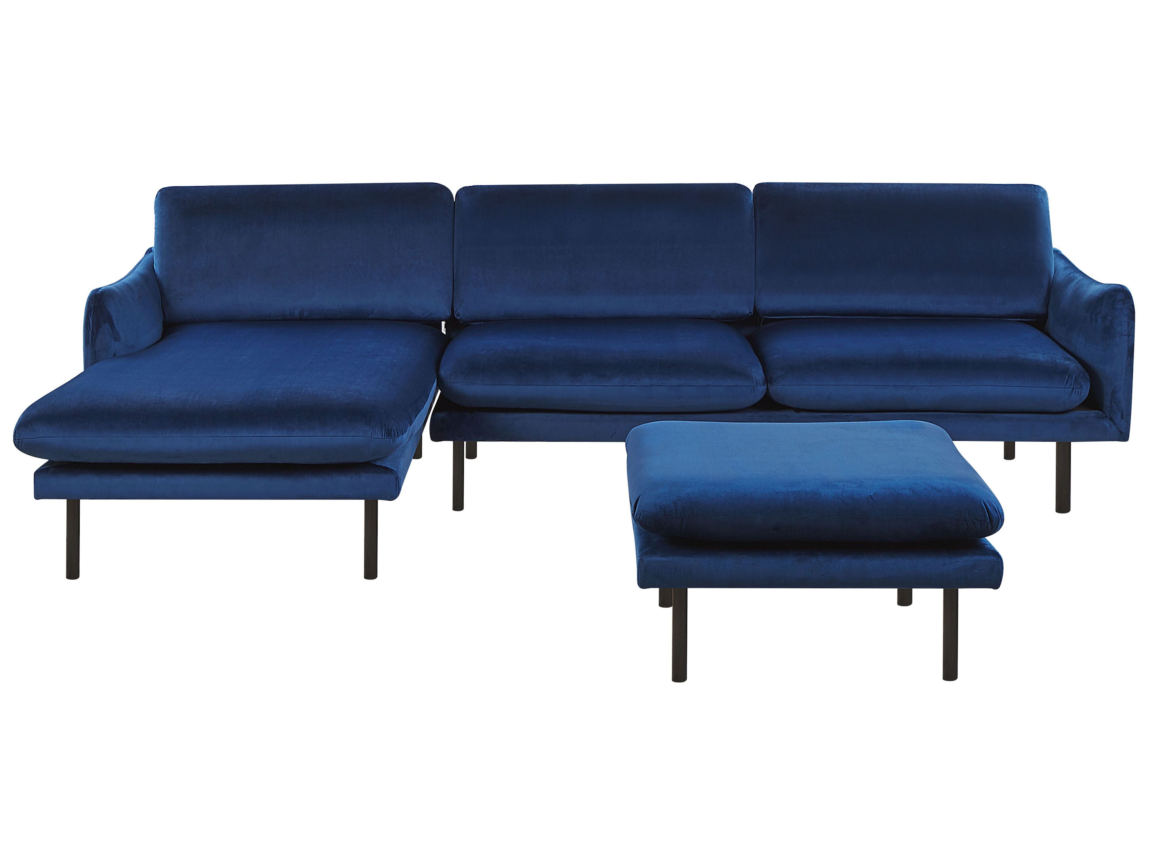 Sofá de canto em veludo azul escuro com repousa-pés, versão à direita  VINTERBRO | Beliani.pt
