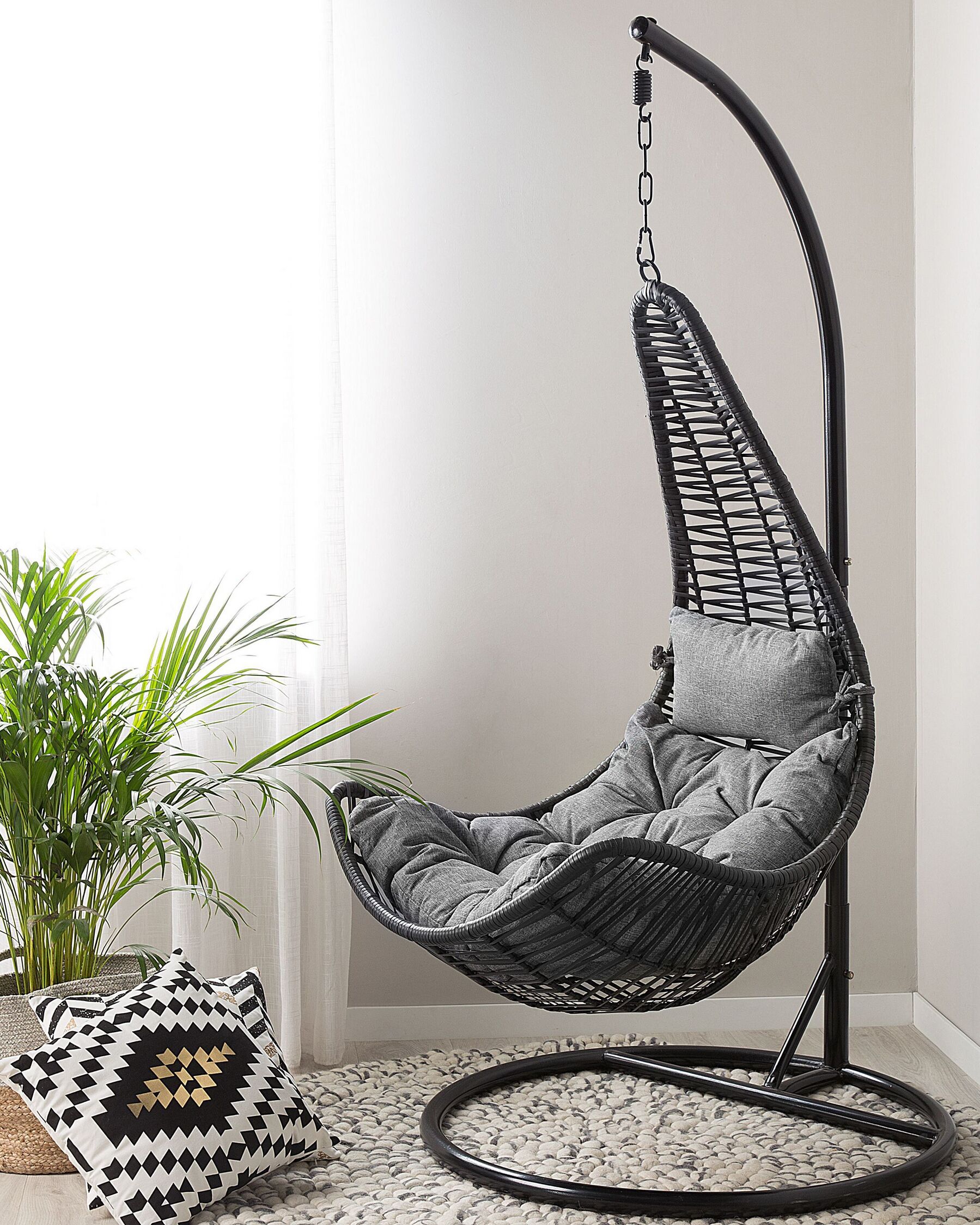 Rattan Hanging Chair with Stand Black ATRI Beliani.co.uk