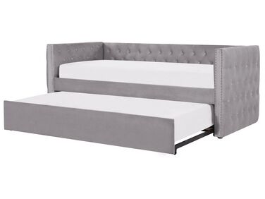 Výsuvná postel v šedém sametu 90 x 200 cm GASSIN