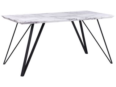Dining Table 150 x 80 cm Marble Effect White with Black MOLDEN