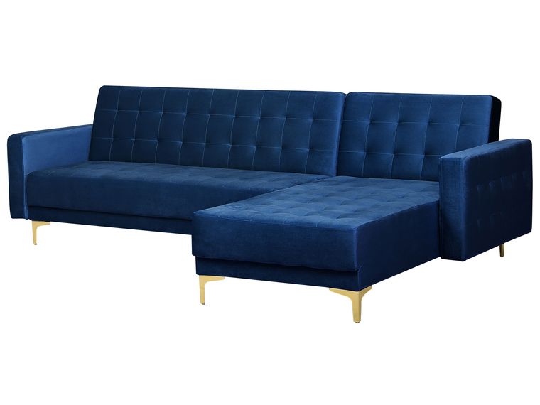 Left Hand Velvet Corner Sofa Navy Blue ABERDEEN Beliani.co.uk