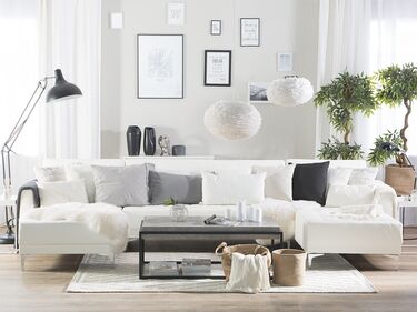 5-seters  sofa med sovefunksjon kunstskinn hvit ABERDEEN