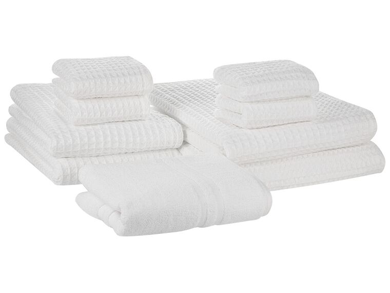 Set of 9 Cotton Towels White AREORA_797680
