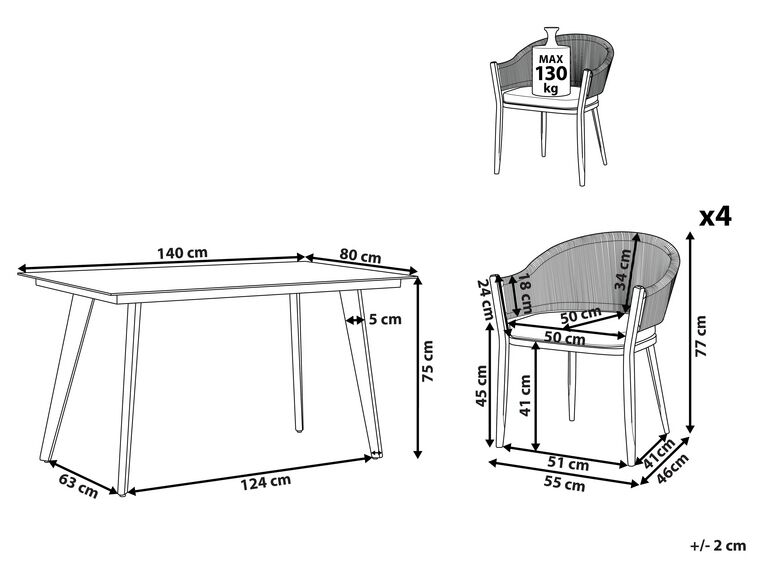 Ensemble De Jardin 4 Places Style Industriel - Canapé 2 Places, 2 Fauteuils Et Table Basse En Métal Noir