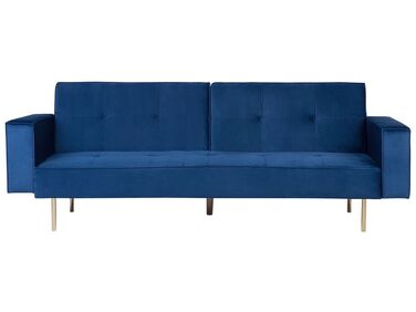 Sofa rozkładana welurowa niebieska VISNES 