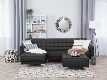 Right Hand Faux Leather Corner Sofa Black ABERDEEN