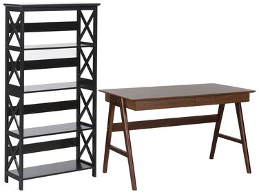 Set di mobili da ufficio legno scuro e nero FOSTER/SHESLAY