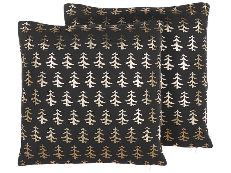 Set of 2 Cotton Cushions Christmas Tree Pattern 45 x 45 cm Black LEROY_814145