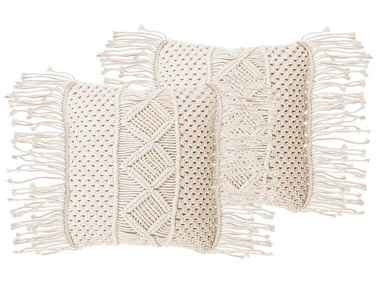 Sæt med 2 pyntepuder 45 x 45 cm macramé beige YORTAN_768925