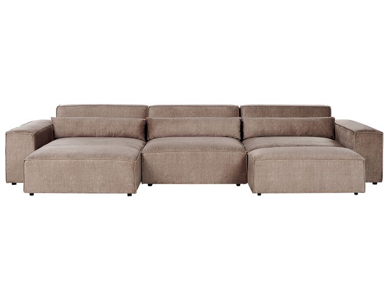 Right Hand 3-Seater Modular Fabric Corner Sofa with Ottoman Brown HELLNAR_912393